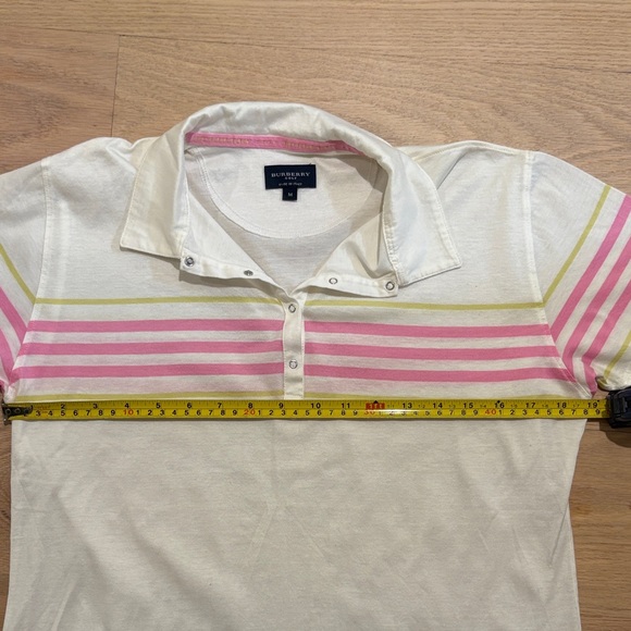 Burberry White with Pink/Yellow Striped Golf Shirt - Picture 6 of 8